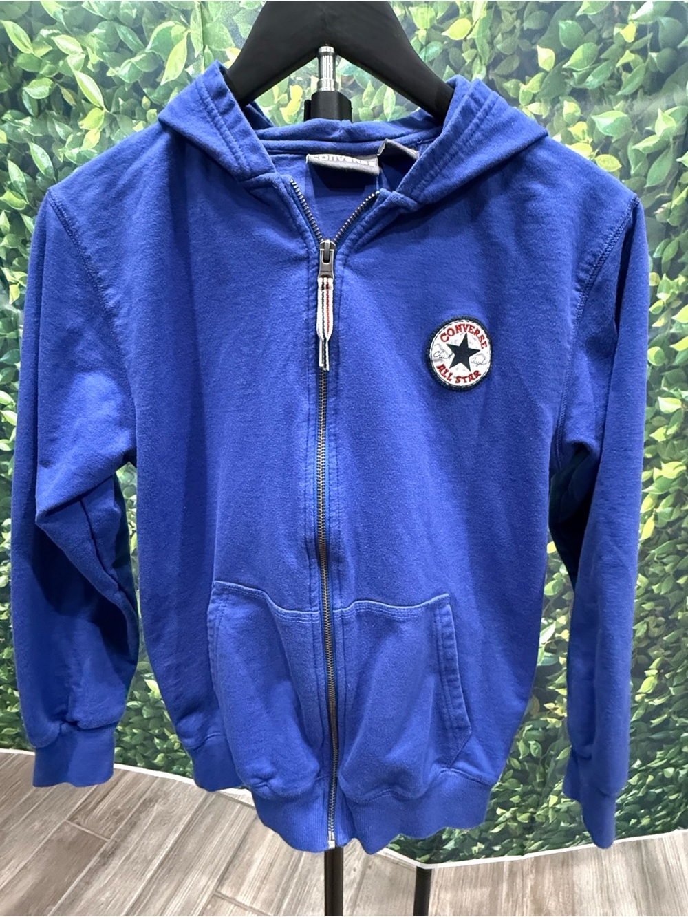 Converse Boys Blue Solid Full Zip Hooded Hoodie w/ Pockets Logo 12-13Y